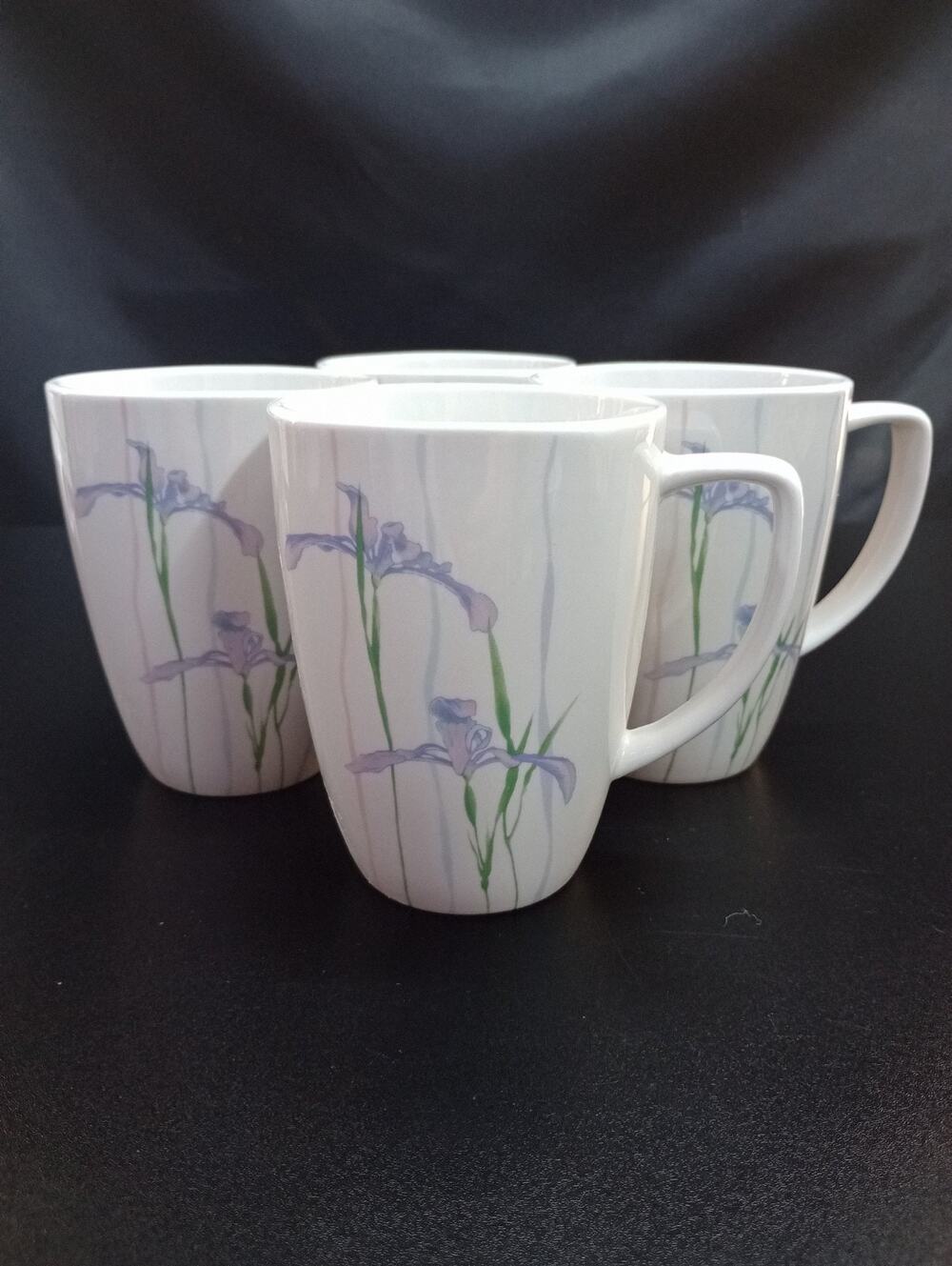 CORELLE Coordinates SHADOW IRIS Porcelain Coffee Cups Mugs 10 Oz Set of 4